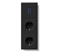 BSEED Interruttore della luce con presa con morsetto a incastro, interruttore a 2 vie, con spia LED con doppia presa opaca, interruttore da incasso con doppia presa con telaio in PC, nero, 220 x 80 mm