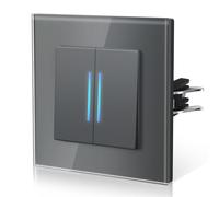 BSEED Interruttore della luce in vetro, interruttore da incasso con artigli, interruttore con luce di fondo, facile montaggio, serie E, 2 scomparti, 1 via, 86 mm, grigio