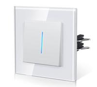 BSEED Interruttore della luce in vetro, interruttore da incasso con artigli, interruttore con luce di fondo, facile montaggio, serie E, 1 scomparto a 2 vie, 86 mm, bianco