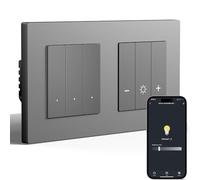 BSEED Interruttore della luce intelligente con dimmer WiFi, interruttore dimmer a LED da incasso, compatibile con Alexa&Google Home, telaio PC, calendario intelligente, 3 vie, grigio (neutro richiesto