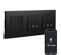 BSEED Interruttore della luce intelligente con doppio WiFi, interruttore dimmer a LED da incasso, compatibile con Alexa&Google Home, telaio PC, calendario intelligente, 3 scomparti, 1 via, nero