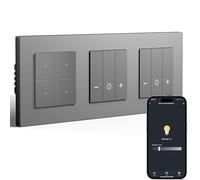 BSEED Interruttore della luce intelligente con doppio WiFi, interruttore dimmer a LED da incasso, compatibile con Alexa&Google Home, telaio PC, calendario intelligente, 4 scomparti, 1 via, grigio