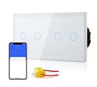 BSEED Interruttore della luce Smart Alexa, 157 mm, doppio singolo, live WiFi, touch per luce da parete, neutro non necessario, 2 vie, vetro compatibile Tuya/Google, bianco