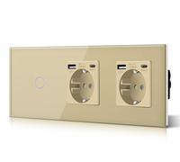 BSEED Interruttore della luce touch 1 scomparto 1 via, con doppia presa USB C in vetro, prese moderne, interruttore da parete a incasso (non è necessario alcun conduttore neutro), senza Wi-Fi, 228 mm