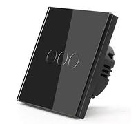 BSEED Interruttore della luce Touch a 3 vie, 1 via, con display a LED, nero, da incasso, con cornice in vetro, 86 mm (carico massimo: 3-500 W)