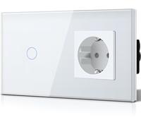 BSEED - Interruttore della luce touch con presa in vetro, moderne prese a incasso, interruttore da parete con retroilluminazione LED (nessun filo neutro richiesto), nessun WLAN, 157 mm, 1 vano, 1 via