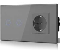BSEED Interruttore della luce touch con presa in vetro, moderno prese da incasso, interruttore da parete con luce posteriore a LED (non è necessario alcun conduttore neutro), senza Wi-Fi, 157 mm, 2