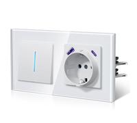 BSEED Interruttore di luce con presa USB C 20W, presa a parete a carico rapido con interruttore di sottoposta, interruttore a cambio con griglia, nuova serie E, 1 fascia 1 via, bianco 157mm