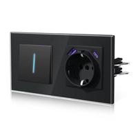 BSEED Interruttore di luce con presa USB C 20W, presa a parete a carico rapido con interruttore di sottoposta, interruttore a cambio con griglia, nuova serie E, 1 fascia 2 vie, nero 157mm
