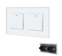 BSEED Interruttore in Vetro 1 Gang 2 Vie + 1 Gang 2 Vie, Interruttore a Pulsante da Incasso con Indicatore Luminoso a LED, Interruttore a Parete per Soggiorno, Ufficio, Cucina -Bianco