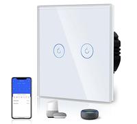 BSEED Interruttore intelligente connesso 2 Gang 1 Via Interruttore Touch (Linea Neutra Richiesta) WiFi Interruttore Vetro 86mm Bianco
