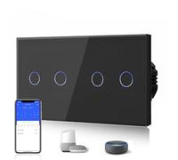 BSEED Interruttore intelligente WIFI,Interruttori tattili con cristallo,Compatibile con Alexa,Tuya e Smart Life,Richiede cavo neutro, 2 Gang 1 via,157 mm nero