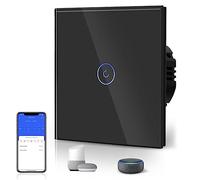 BSEED Interruttore intelligente WIFI,Interruttori tattili con cristallo,Compatibile con Alexa,Tuya e Smart Life,Richiede cavo neutro, 1 Gang 1 via,86 mm nero