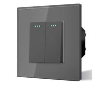 BSEED Interruttore interruttore,Bilanciante con piloti a LED,Telaio in vetro,Facile installazione,Facile da pulire,2 Gang 2 Via,86 mm Grigio