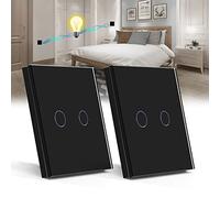 BSEED Interruttore Luci 2 Gang 2 Vie, Interruttore Luci di Tocco 86mm 2 Pezzi, Interruttore in Vetro Touchscreen Funziona con Lampada a LED, Nero Standard UE (Non è un Interruttore Intelligente)