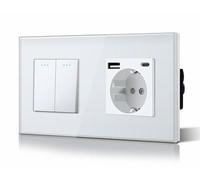 BSEED Interruttore normale e presa USB C, basculante con luce di orientamento, telaio in vetro, facile da installare, facile da pulire, 2 ingressi a 1 via; presa USB/tipo C, 157 mm bianco