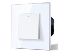 BSEED Interruttore per luce a levetta, 1 scomparto a 2 vie, bianco, pulsante in policarbonato, 10 Ampere, interruttore meccanico da parete 86 mm, telaio in vetro, interruttore standard toggle