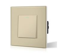 BSEED Interruttore per luce a levetta, 1 vano, 1 via, oro PC, 10 Ampere, interruttore meccanico da parete 86 mm, telaio in vetro, interruttore standard