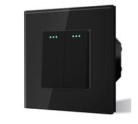 BSEED Interruttore per luce a levetta, 2 scomparti, 1 via, nero, pulsante PC, 10 Ampere, interruttore meccanico da parete 86 mm, telaio in vetro, interruttore standard