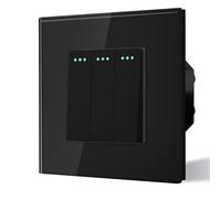 BSEED Interruttore per luce a levetta, 3 scomparti, 1 via, nero, pulsante PC, 10 Ampere, interruttore meccanico da parete 86 mm, telaio in vetro, interruttore standard