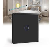 BSEED - Interruttore per luce touch a 1 banda, 2 vie, in vetro temperato, con indicatore LED, interruttore per luce sensibile al tatto, senza filo neutro