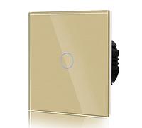 BSEED Interruttore tattile normale Interruttore di illuminazione da parete Compatibile con 110 V-240 V LED Touch Screen in vetro Piastra di cristallo temperato con retroilluminazione 1 Gang 1 Way Gold