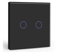 BSEED - Interruttore touch a 2 gang a 1 via, nero con interruttore luminoso a LED, interruttore touch con sensore touch, pannello in vetro cristallo (carico massimo: 500 W)
