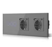 BSEED Interruttore touch a 3 vani 1 via con doppia presa USB C in vetro, moderno interruttore da parete con presa a muro, senza necessità di neutro, senza WLAN, 228 mm, grigio