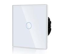 BSEED Interruttore touch in vetro, moderno da incasso, interruttore da parete con luce posteriore a LED (non è necessario alcun conduttore neutro), senza Wi-Fi, 86 mm, 1 scomparto a 1 via, bianco