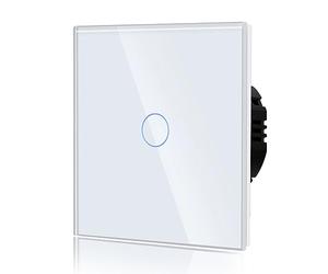 BSEED Interruttore touch in vetro, moderno da incasso, interruttore da parete con luce posteriore a LED (non è necessario alcun conduttore neutro), senza Wi-Fi, 86 mm, 1 scomparto a 1 via, bianco