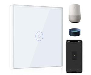 BSEED Interruttore WIFI 1 Gang 1 Via Interruttore Smart Compatibile con Google Home e Amazon Alexa, Interruttore a Parete a Sfioramento Bianco(Richiesto la Linea Neutra)