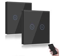 BSEED Interruttore WIFI 2 Gang 2 Vie Interruttore Smart Compatibile con Google Home e Amazon Alexa, Interruttore a Parete a Sfioramento Nero 2 Pezzi(Richiesto la Linea Neutra)