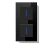BSEED LIFE Interruttore a Parete Doppio,Interruttore a Parete con Cornice in Vetro e Indicatore LED,1 Gang 1 Via + 1 Gang 2 Vias,Design a Gancio di Facile Installazione,157 * 86mm Nero