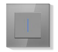 BSEED LIFE Interruttore a Parete,Interruttore a Parete con Cornice in Vetro con Indicatore LED,1 Gang 1 Via,Design con Gancio ad Artiglio di Facile installazione,86 * 86mm Grigio