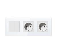 BSEED LIFE Interruttore della luce con presa, 2 scomparti a 1 via, doppio interruttore della luce da incasso con cornice in vetro, 86 x 228 mm, presa da incasso + interruttore a parete, morsetti per