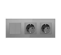BSEED LIFE Interruttore della luce con presa, 2 scomparti a 1 via, doppio interruttore della luce da incasso con cornice in vetro, 86 x 228 mm, presa da incasso + interruttore a parete, morsetti per