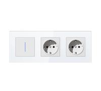 BSEED LIFE - Interruttore della luce con presa, 86 x 228 mm da incasso + interruttore a parete con LED, 1 scomparto 1 via, doppio interruttore della luce da incasso con telaio in vetro, morsetti per