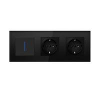 BSEED LIFE Interruttore della luce con presa, 86 x 228 mm, presa da incasso + interruttore a parete con LED, 1 scomparto 1 via, doppio interruttore della luce da incasso con cornice in vetro, morsetti