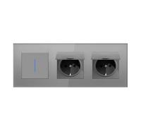 BSEED LIFE - Interruttore della luce con presa, a LED da incasso, standard UE, con cornice in vetro, 1 scomparto a 1 via, presa Schuko con copertura impermeabile, presa a isola con artigli, 86 x 228