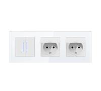 BSEED LIFE - Interruttore della luce con presa, a LED da incasso, standard UE, con cornice in vetro, presa Schuko a 2 scomparti, 1 via, con copertura impermeabile, presa a paletta con artigli, 86 x