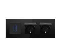 BSEED LIFE Interruttore della luce con presa, presa a LED da incasso standard UE con cornice in vetro, presa a 2 scomparti a 1 via, con copertura impermeabile, presa a paletta con artigli, 86 x 228 mm