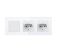 BSEED LIFE - Interruttore della luce con presa, presa Schuko a 1 via, con copertura impermeabile, presa da incasso standard UE con cornice in vetro, 86 x 228 mm, con artigli, colore: Bianco
