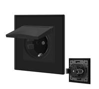 BSEED Presa 1 scomparto con copertura impermeabile, presa Schuko con morsetto, presa da incasso con piastra in vetro di cristallo, presa singola da incasso da 16 Amp da parete 86 mm, colore nero