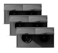 BSEED Presa a 2 scomparti con copertura impermeabile, 250 V, 16 A, presa esterna da incasso, presa da parete con artigli, per ambienti umidi, bagno, grigio, confezione da 3