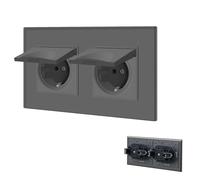 BSEED Presa a 2 scomparti con copertura impermeabile, presa da incasso con morsetto a innesto con piastra in vetro di cristallo, doppia presa da incasso 16 Amp presa da parete 157 mm, grigio
