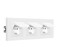 BSEED Presa a 3 scomparti con coperchio impermeabile, presa Schuko multipla con artigli, presa da parete standard UE con telaio PC, prese di prolunga per bagno, cucina, 86 x 228 mm, 16 A, 250 V