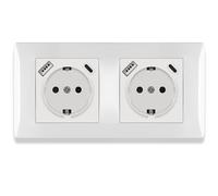 BSEED Presa da incasso con morsetto a innesto 16 Amp, doppia presa da incasso con porta USB/tipo C 2.1 A, 2 prese da parete con telaio PC, presa Schuko con connettore USB, da incasso bianco, 152 mm