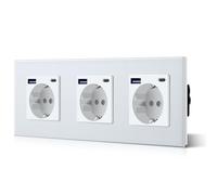 BSEED Presa da parete con 20 W USB e tipo C, presa USB C in vetro, ricarica rapida, 3 in 1, facile installazione, 3 prese, 228 mm bianco