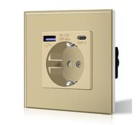BSEED Presa da parete con USB 20W e Tipo C, Presa USB C in vetro, Ricarica rapida, 3 in 1, Facile installazione, 1 Presa, 86mm Oro