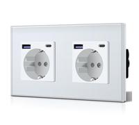 BSEED Presa Doppia da Parete con USB 20W e Tipo C, Presa USB C in Cristallo, Ricarica Rapida, 3 in 1, Facile Installazione, 2 Prese, 157mm, Bianco